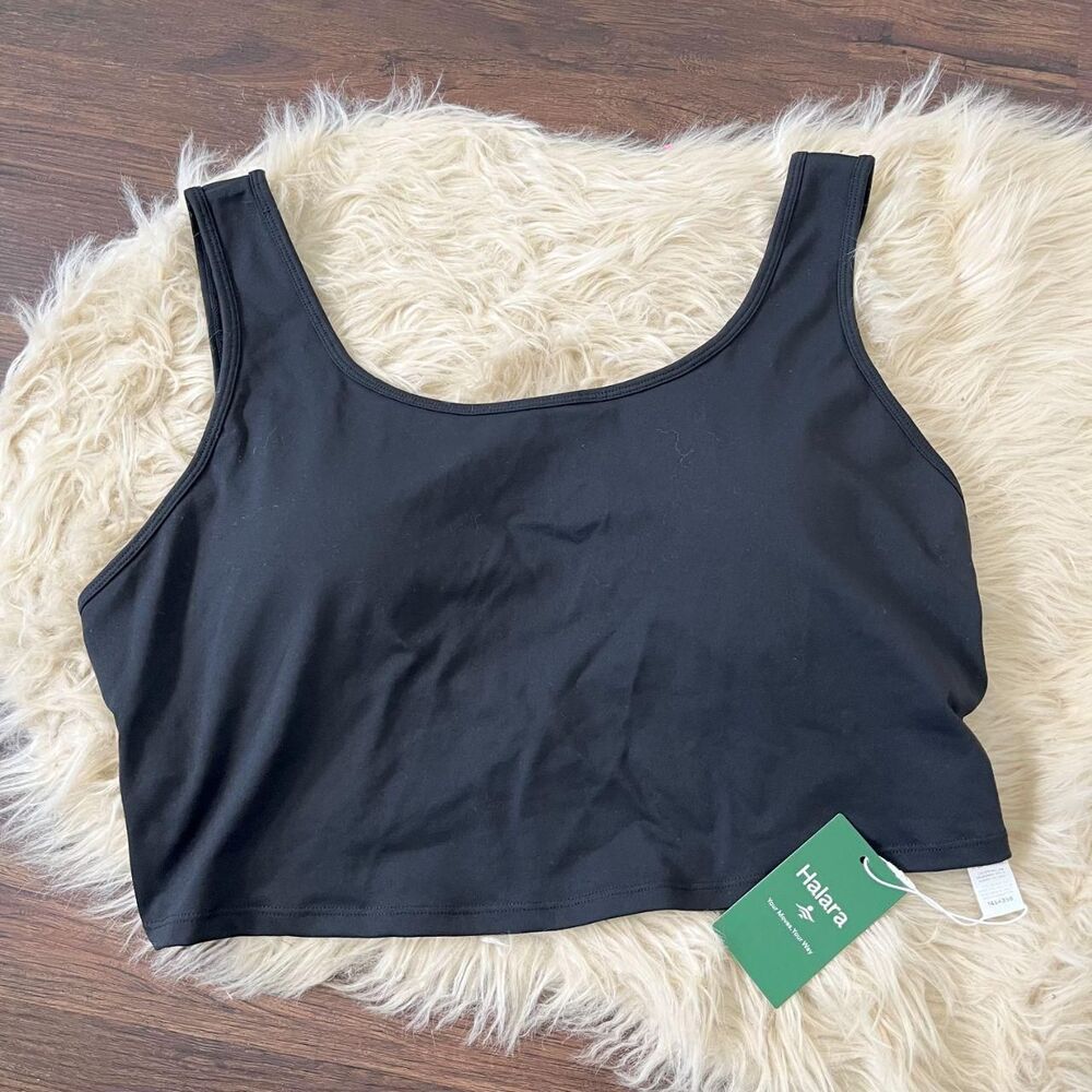 NWT Black Halara Sports Bra Criss Cross Back / Cropped Workout Top 2XL
